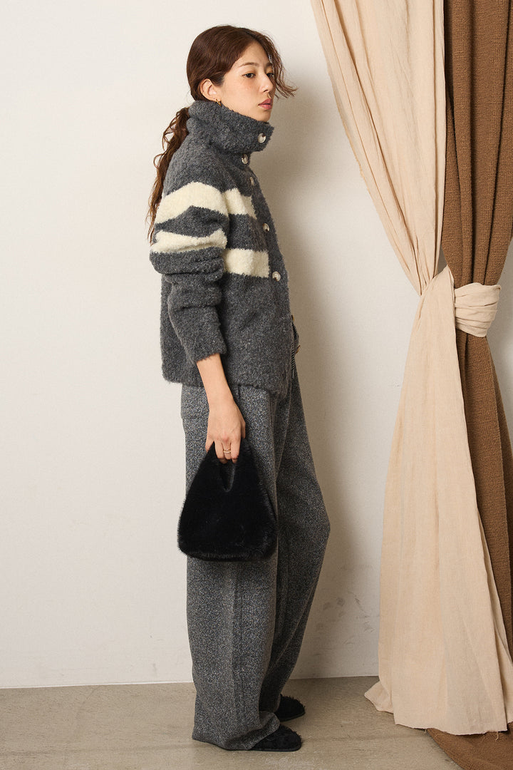 [SET]ハイネックボーダーニットカーディガン+杢ニットフレアパンツ(2set)