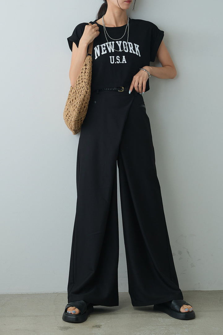 [着回しセット]ショート丈NEWYORKロゴTシャツ+ショート丈NEWYORKロゴTシャツ+ベルト付きクロスデザインパンツ(3set)