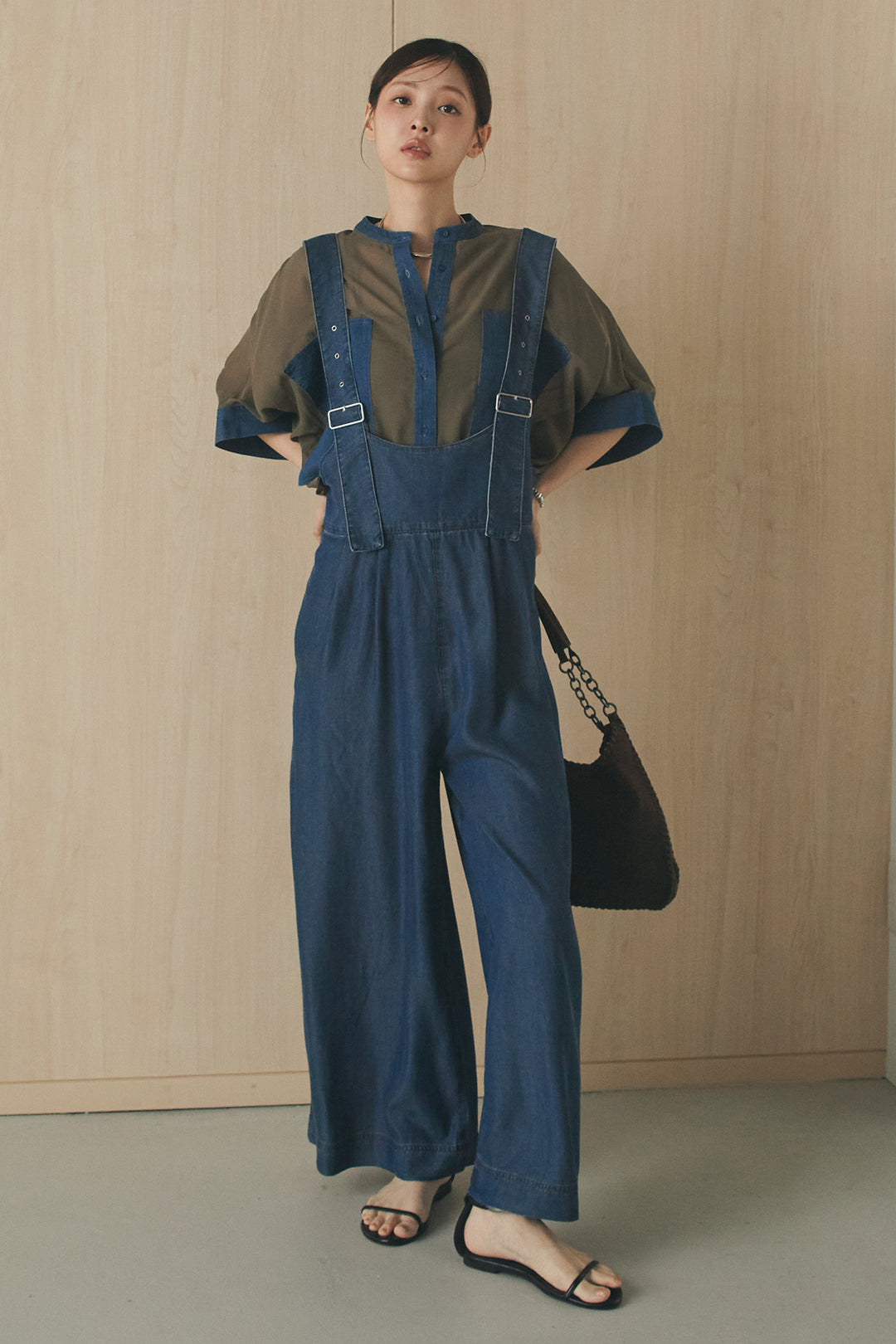 [SET]デニムライクビッグツーポケシアーシャツ+前後2WAYテンセルデニムサロペット(2set)