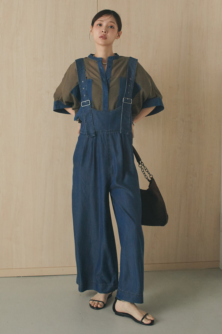[SET]デニムライクビッグツーポケシアーシャツ+前後2WAYテンセルデニムサロペット(2set)