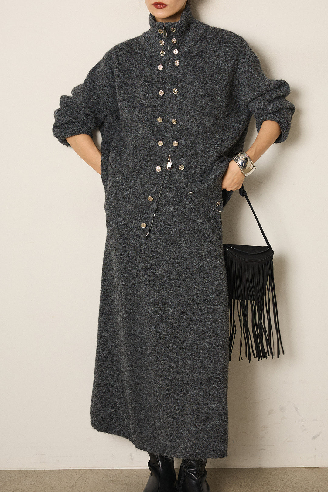 [SET]ハイネックメタルプレートニットスカートSETUP