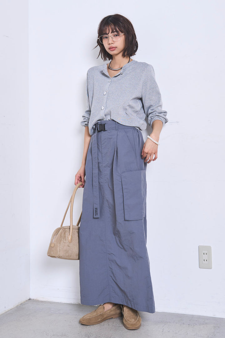 [SET]リサイクルポリニュアンス釦カーデ+撥水加工ナイロンスカート(2set)