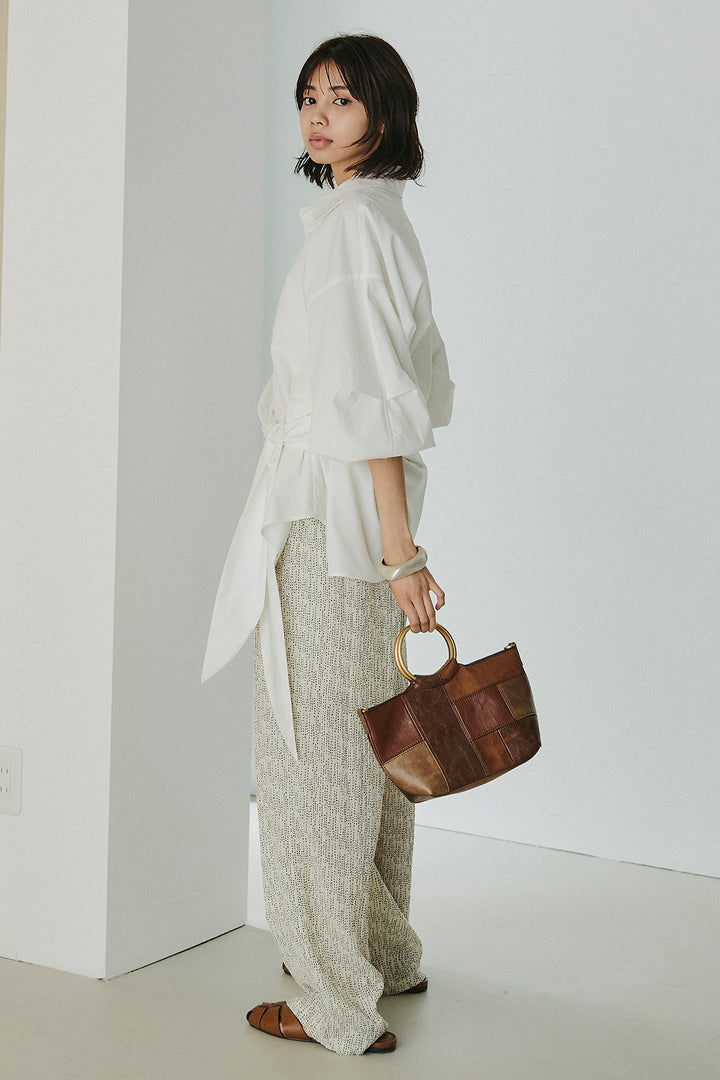 [SET]襟付き巻きデザインシャツ+シアーランダムドットラフパンツ(2set)