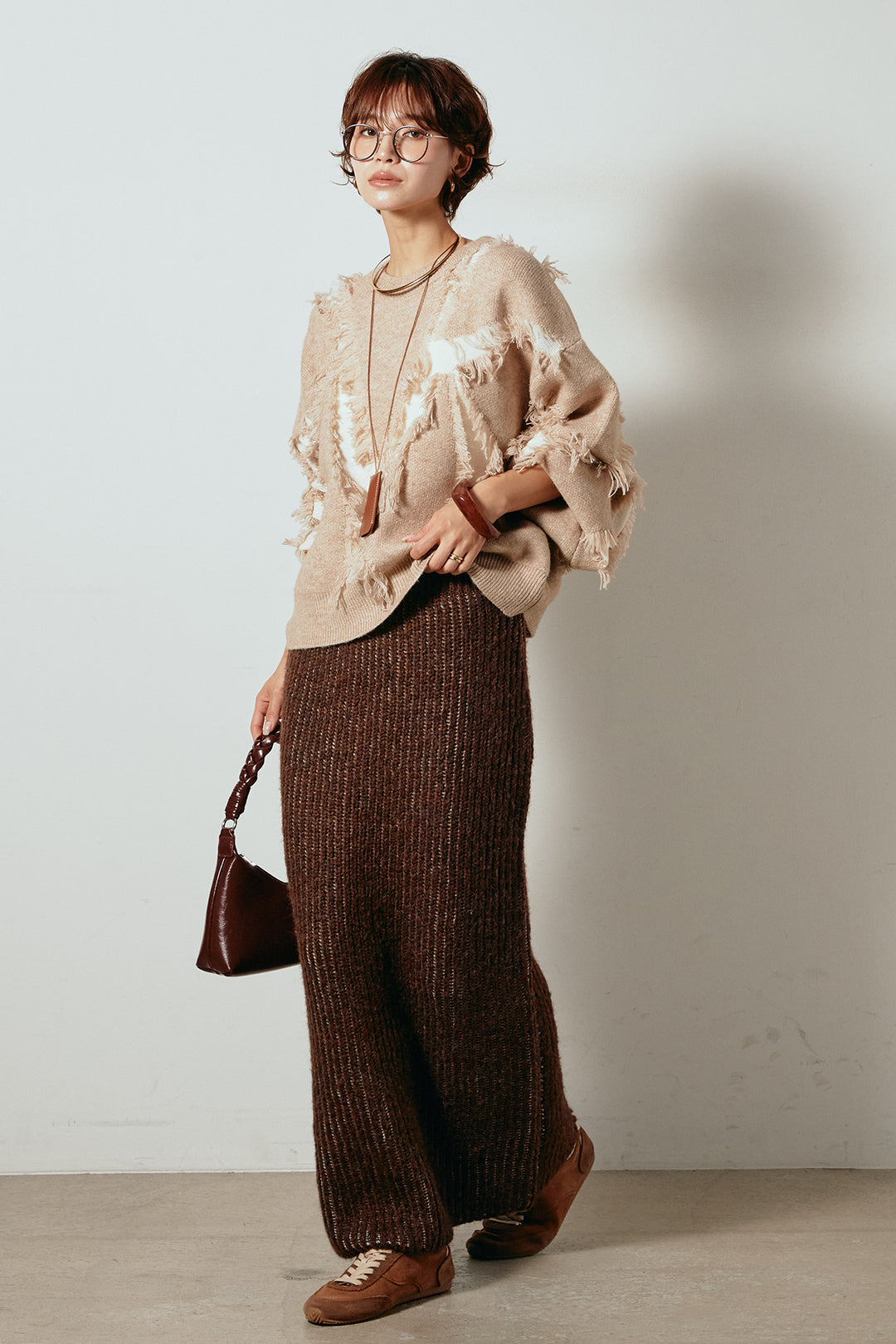 [SET]シャギージャガードニットトップス+アルパカタッチニットタイトスカート(2set)