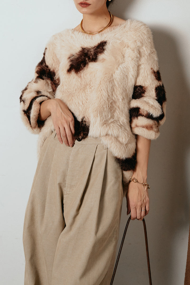 [SET]タイダイ柄シャギーニットトップス+フロントタック入りコーデュロイパンツ(2set)