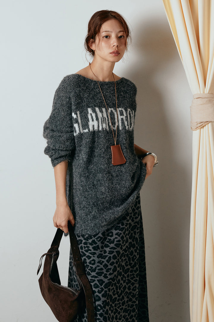 [SET]フロントロゴデザインニットトップス+レオパードロングスカート(2set)