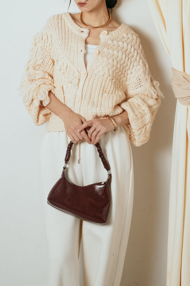 [SET]ランダムフリンジニットカーディガン+裏起毛スウェットワイドパンツ(2set)