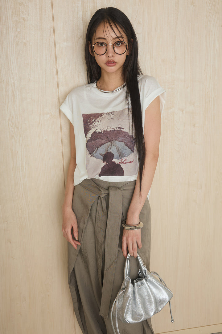 [SET]スクエアニュアンス柄Tシャツ+前結びタックワイドパンツ(2set)