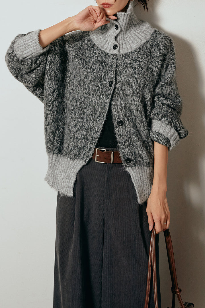 [SET]ハイネックミックスニットトップス+太ベルト付きコーデュロイタックパンツ(2set)