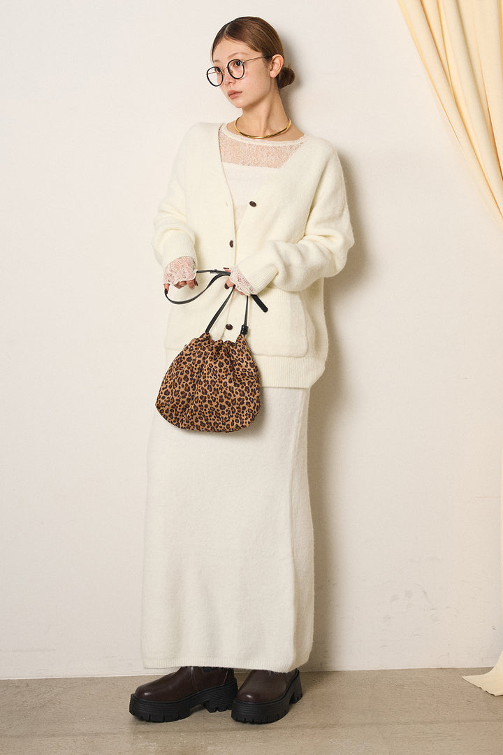 [SET]丸ボタン起毛ニットカーディガン+起毛ニットロングスカート+ストレッチレースクルーネックプルオーバー(3set)