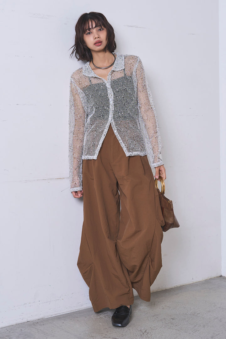 [SET]ネップメッシュポロ襟カーディガン+ドライタフタタックバレルパンツ(2set)