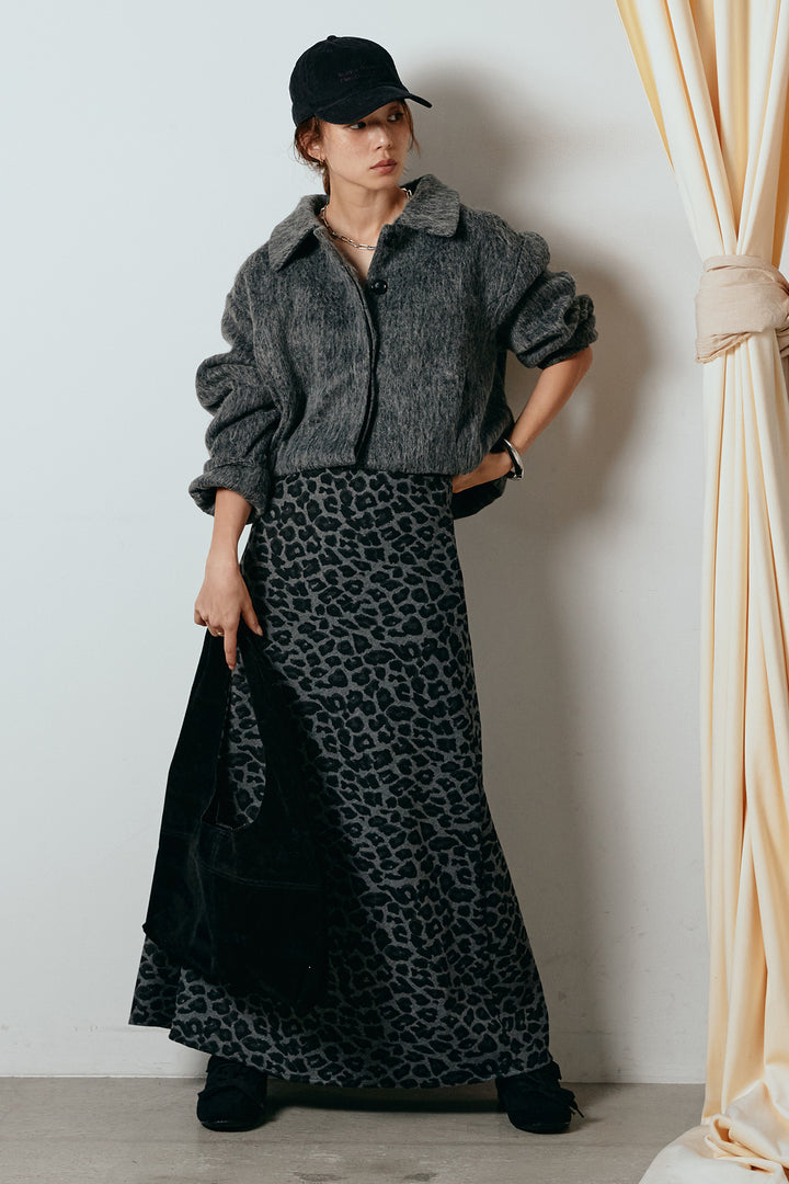 [SET]シャギーショートジャケット+レオパードロングスカート(2set)