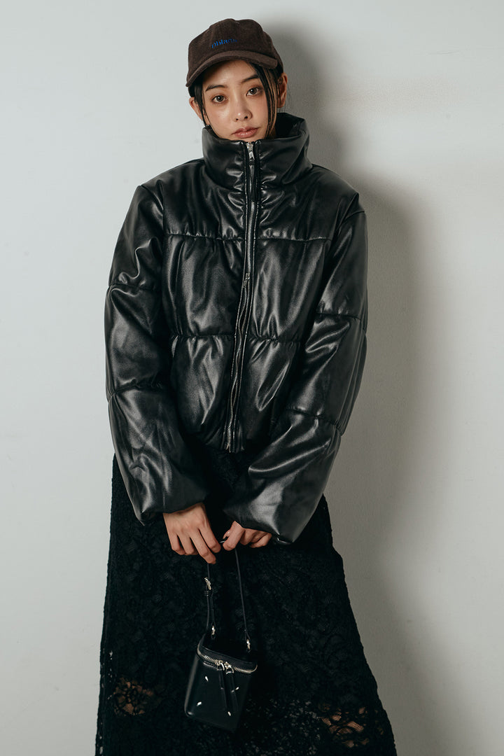 [SET]レザーライクWジップスタンドカラー中綿ブルゾン+総レース刺繍スカート(2set)