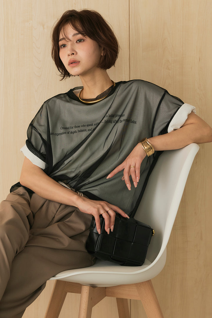 【即納】綿天竺Tシャツ×チュールトップス