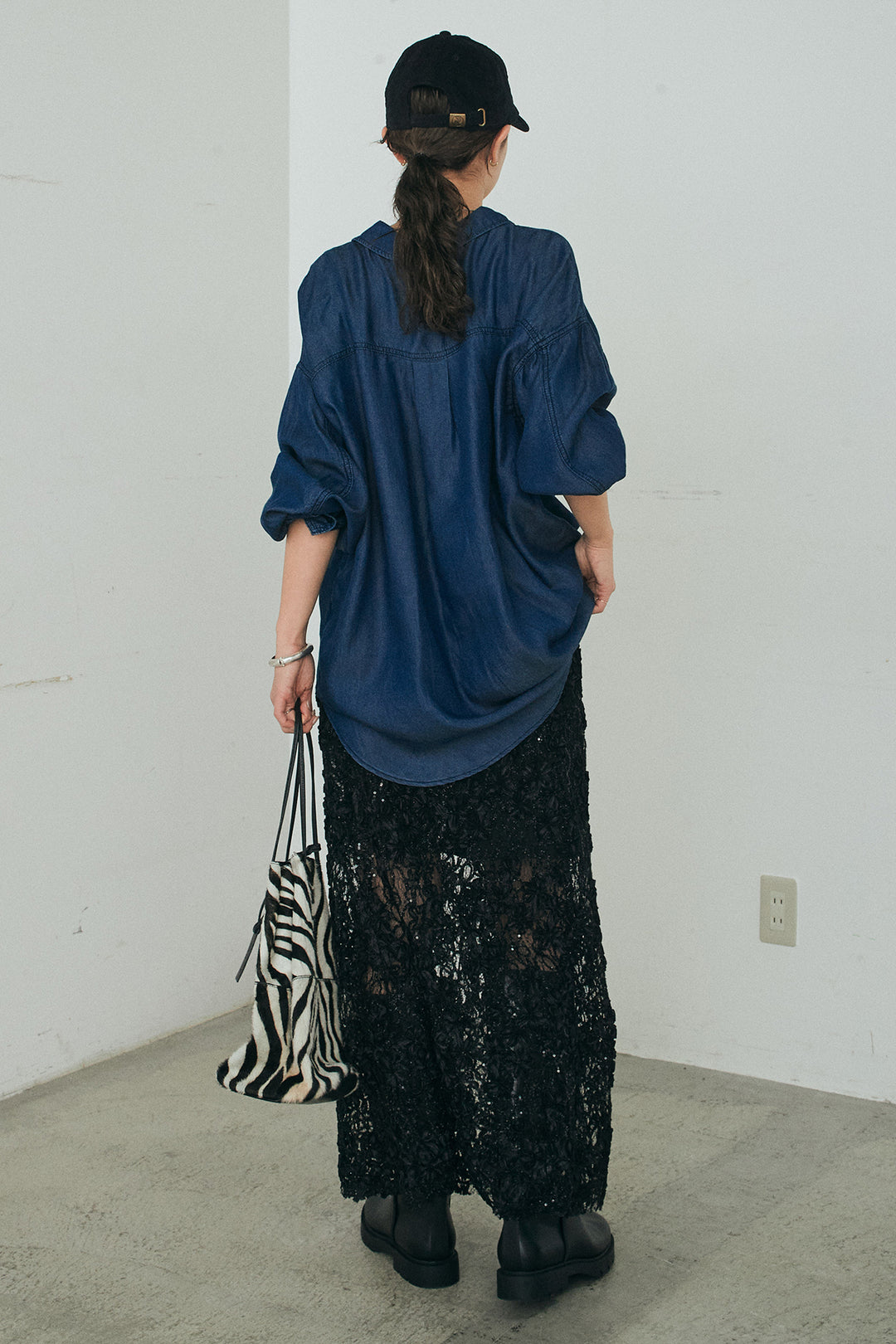 [SET]テンセルデニムシャツ+ラメ刺繍デザインスカート(2set)