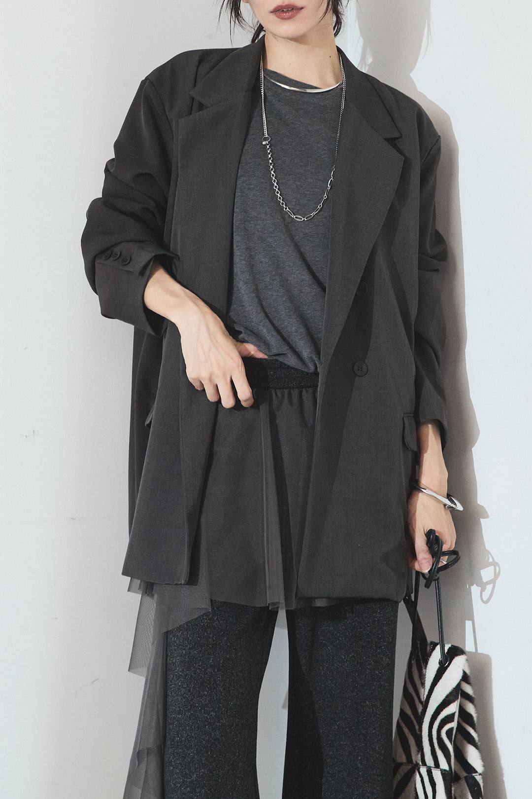 [SET]ルーズシルエットダブルテーラードジャケット+ストレッチロングTシャツ(2set)