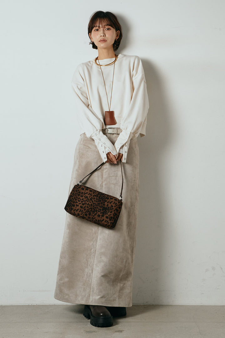 [SET]裏毛バックオープンプルオーバー+エコスウェードワイドスカート(2set)