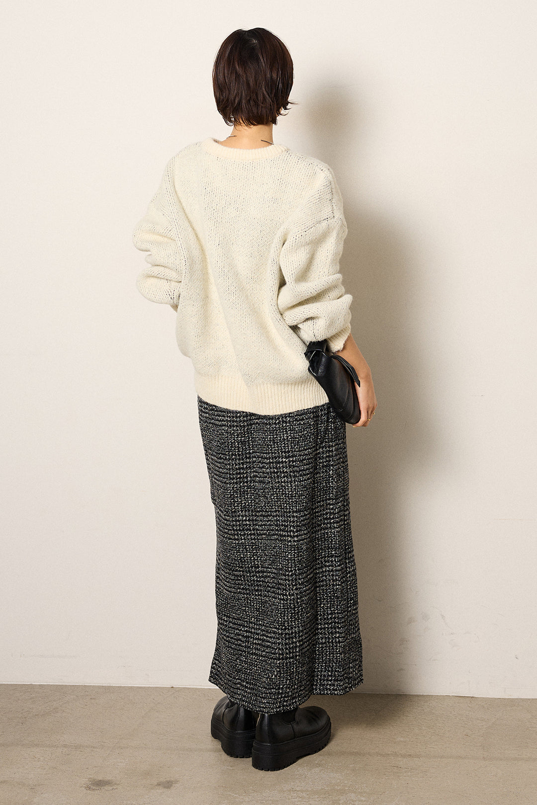 [SET]ロゴシャギーニットプルオーバー+グレンチェック柄フロントジップタイトスカート(2set)