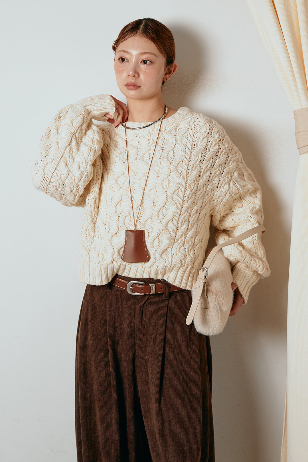 [SET]バルキーケーブルプルオーバー+コーデュロイサイドタックコクーンパンツ(2set)