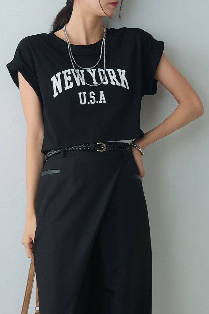 [着回しセット]ショート丈NEWYORKロゴTシャツ+ショート丈NEWYORKロゴTシャツ(2set)