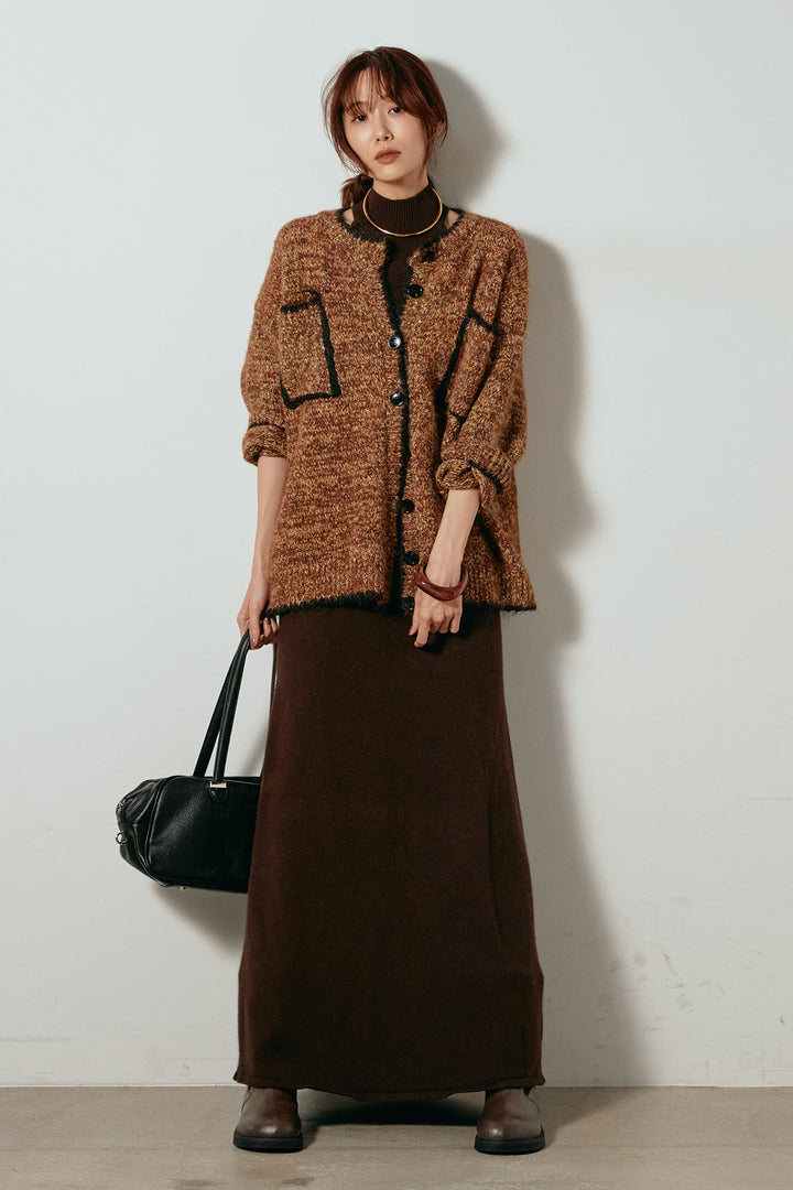 [SET]ミックスニットポケットカーディガン+ノースリーブニットロングワンピース(2set)