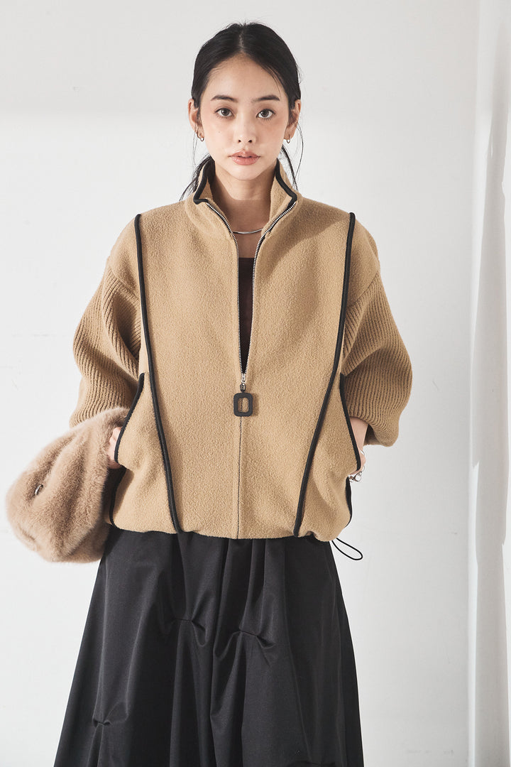 [SET]ハイネックパイピングデザインブルゾン+ランダムタックバルーンスカート(2set)