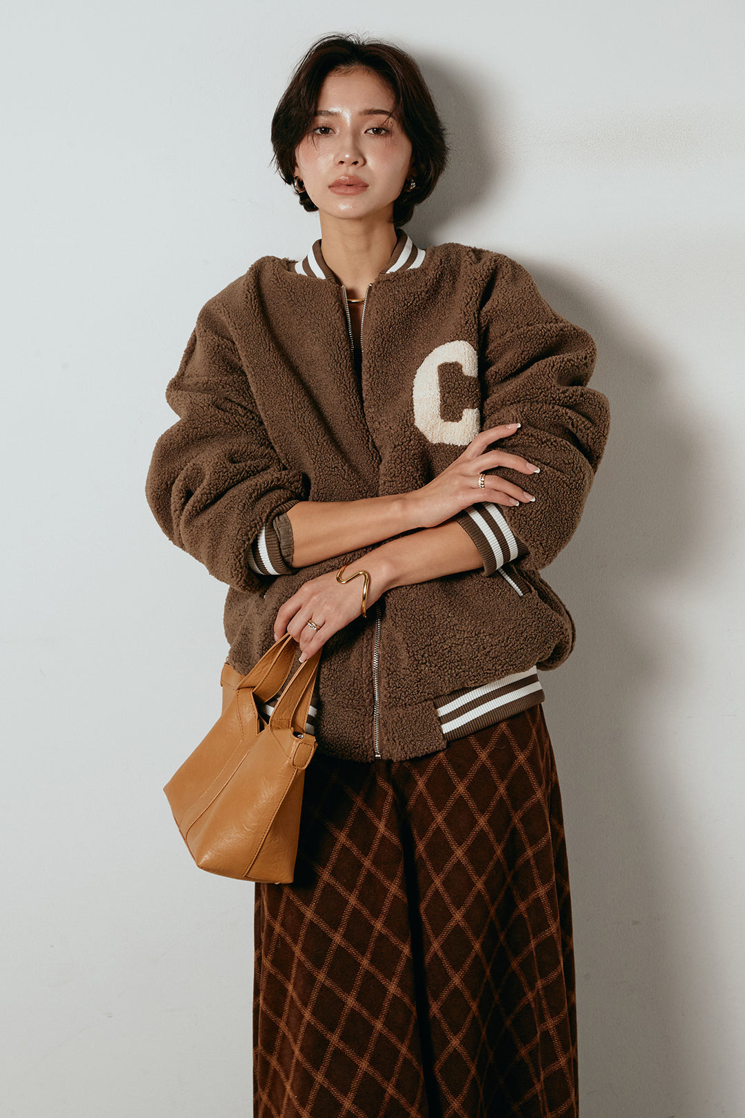 [SET]ロゴスタジャンボアブルゾン+フロッキー起毛チェックスカート(2set)