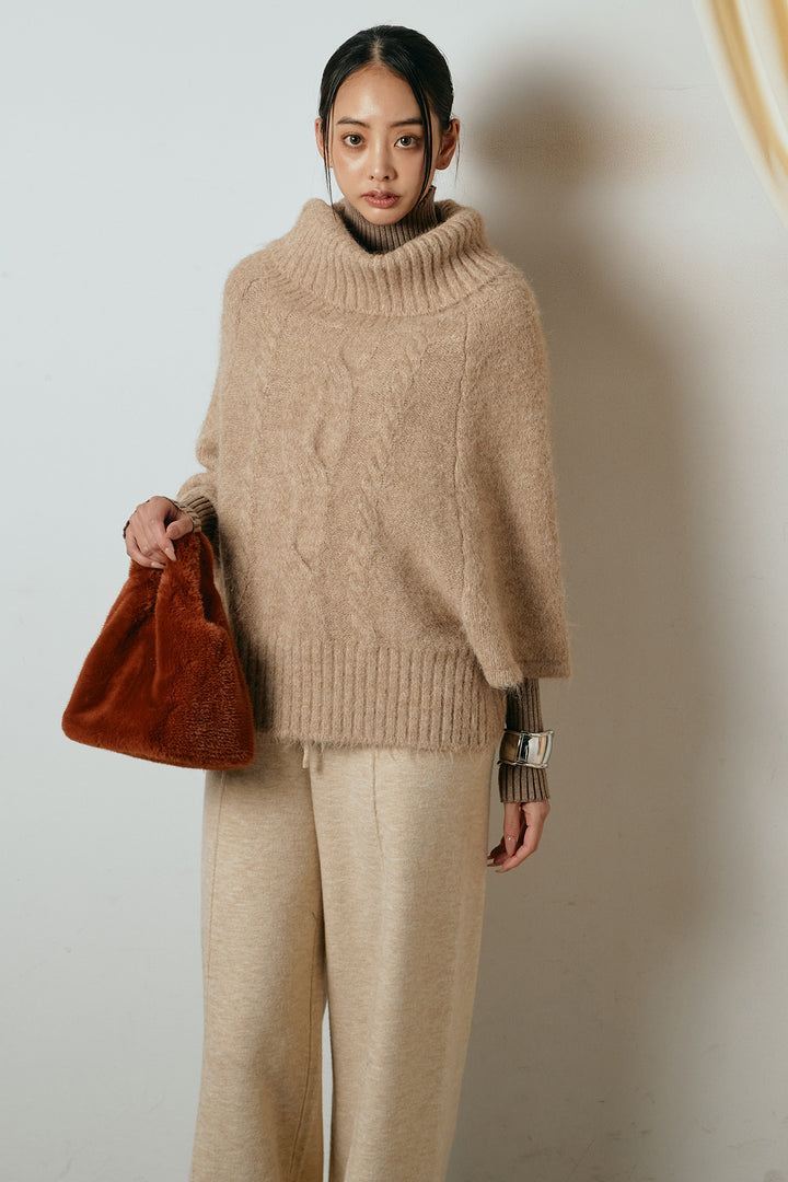 [SET]起毛ミディアムスリーブニットトップス+リブニットシームレスタートルプルオーバー+センターラインニットパンツ(3set)