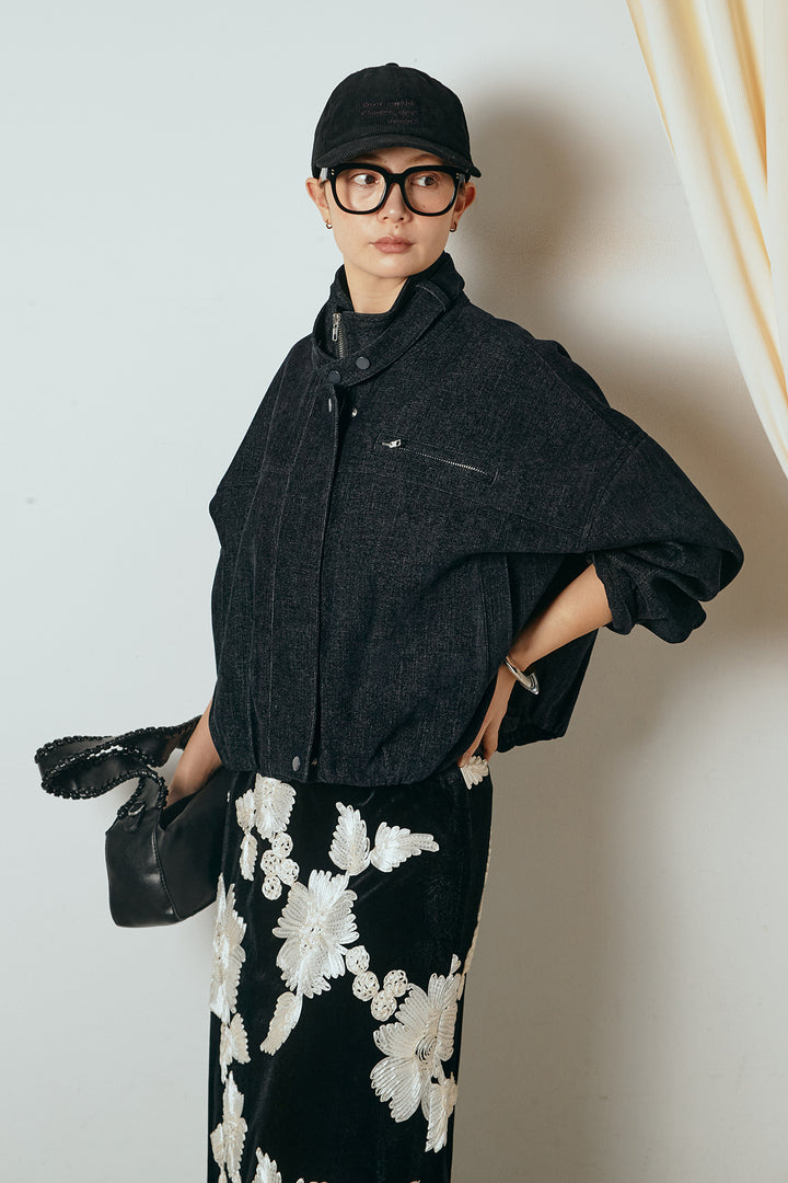 デニム調ハイネックブルゾン