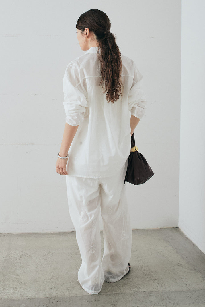 [SET]刺繍ローンオープンカラーシャツ+刺繍ローンタックイージーパンツ(2set)