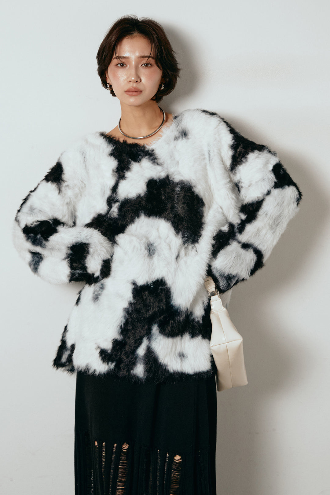 [SET]タイダイ柄シャギーニットトップス+裾シアーリブスカート(2set)