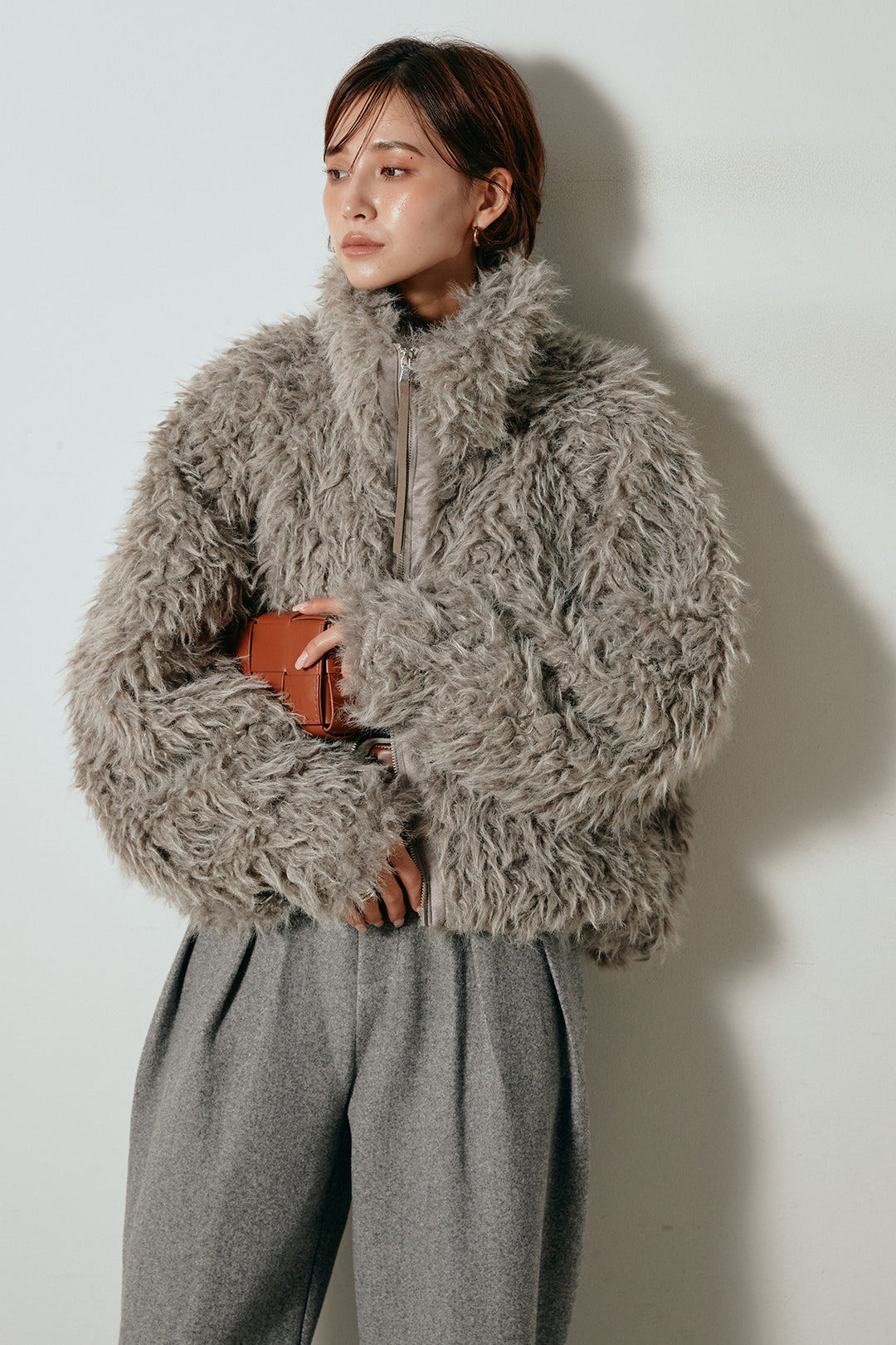 [SET]ミックスシープファースタンドブルゾン+フェイクウールタックトラウザーズパンツ(2set)