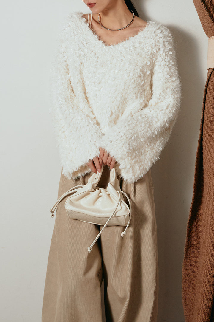 [SET]深Vネックチョウチョヤーンニットトップス+フロントタック入りコーデュロイパンツ(2set)