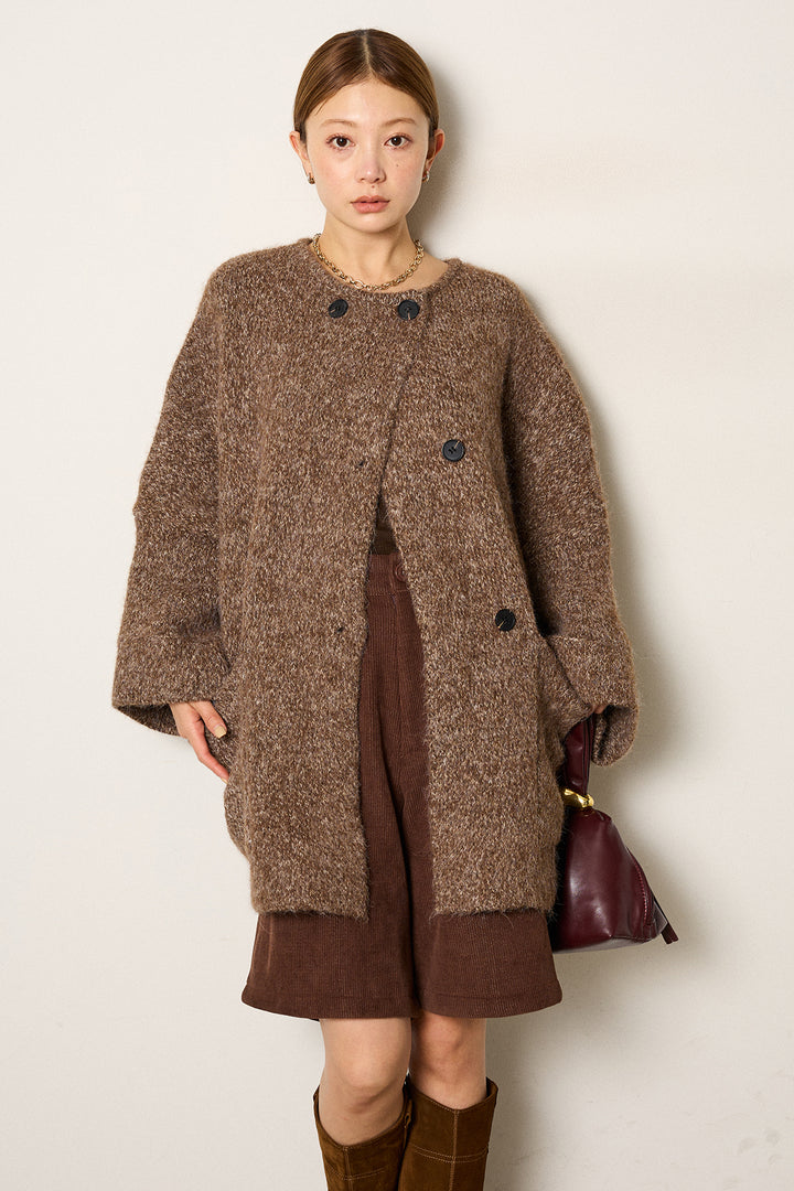 [SET]アシンメトリーボタンニットカーディガン+リラックスコーデュロイハーフパンツ(2set)