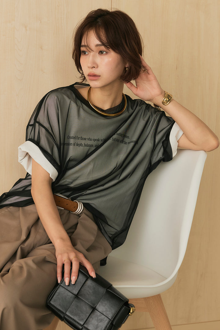 【即納】綿天竺Tシャツ×チュールトップス