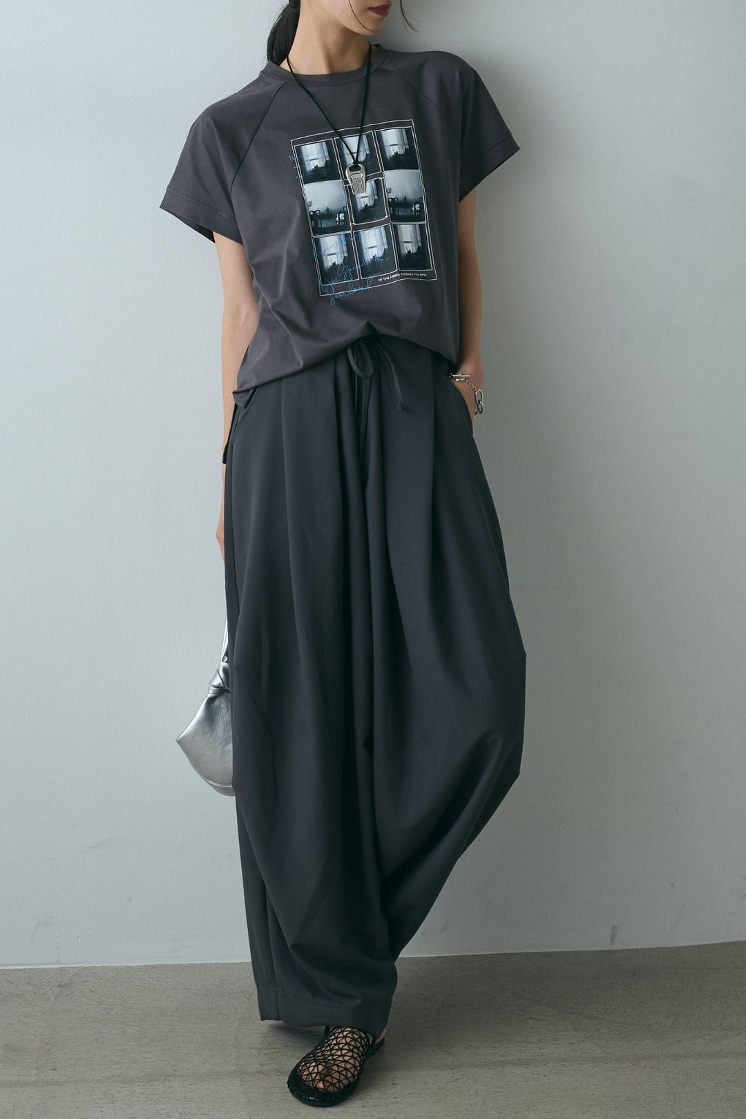 [SET]フォトプリントラグランTシャツ+ランダムタック入りワイドパンツ(2set)