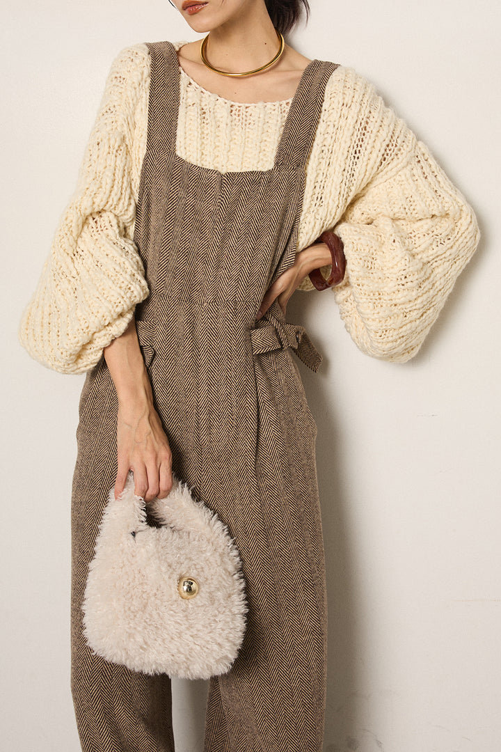 [SET]チャンキースラブニットクロップドプルオーバー+クラシックヘリンボーンサロペット(2set)