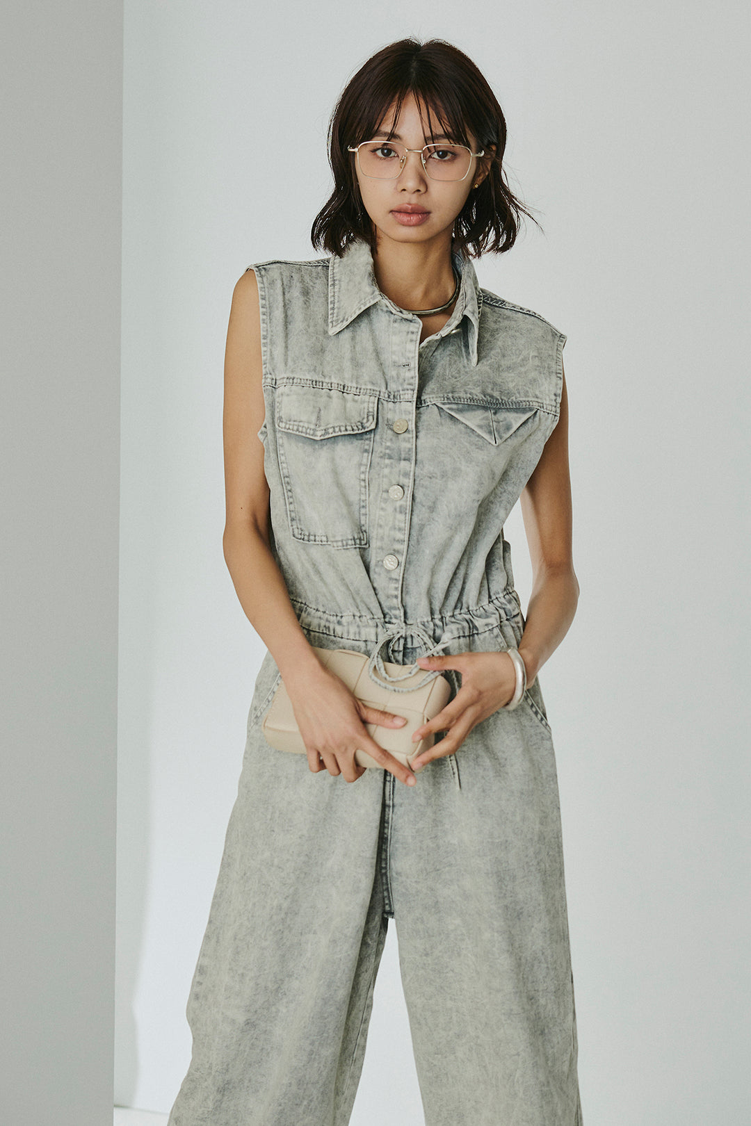 [SET]ケミカルデニムノースリロンパース