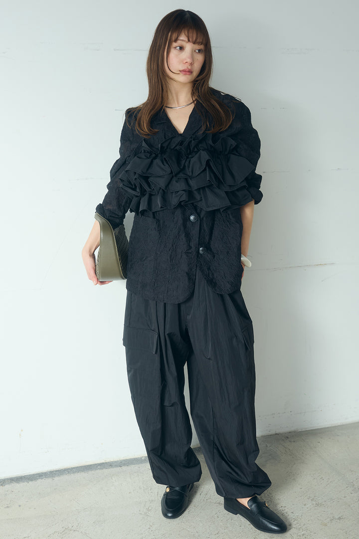 [SET]刺繍シアーテーラードジャケット+撥水フリルビスチェ+撥水ジョガーパンツ(3set)