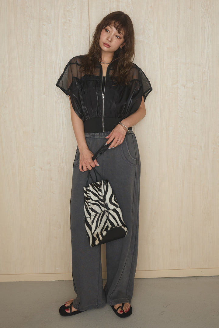 [SET]メッシュシアー切替ブルゾン+カーブフェードスウェットパンツ(2set)