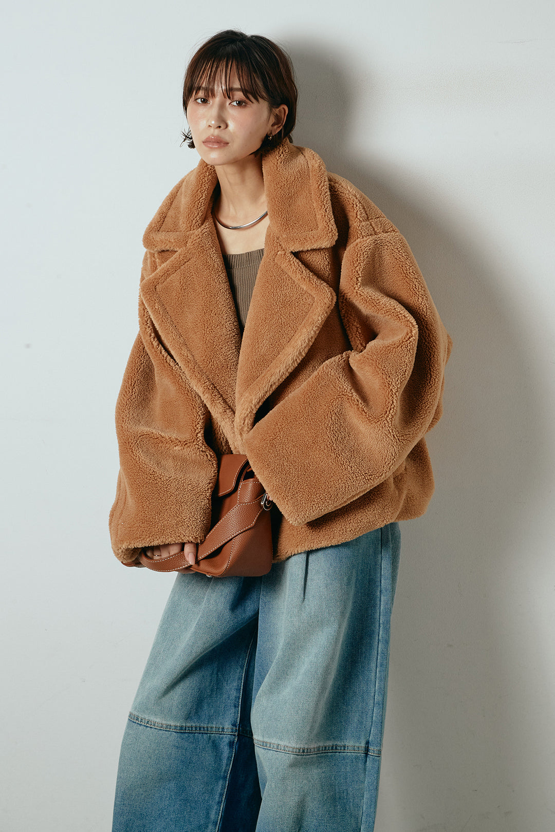 【2月中旬発送】
[SET]テディボアショートジャケット+加工デニムタックコクーンワイドパンツ(2set)