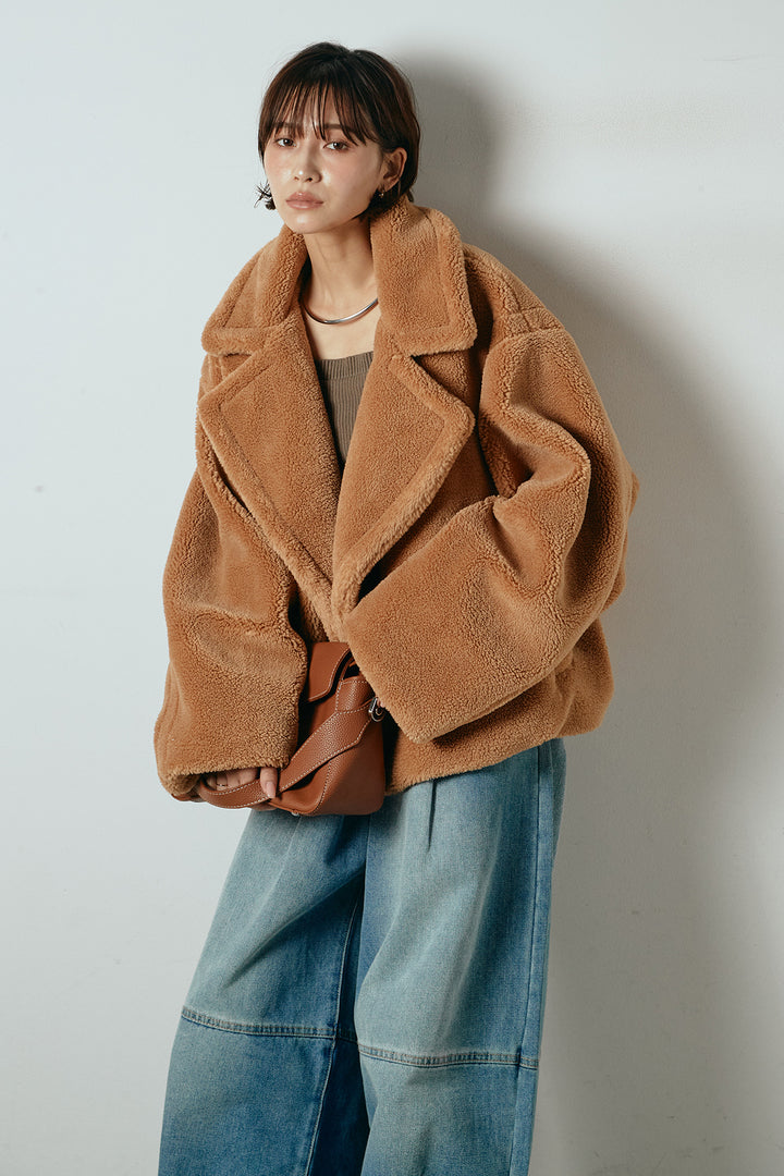 【2月中旬発送】
[SET]テディボアショートジャケット+加工デニムタックコクーンワイドパンツ(2set)