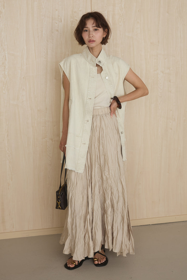 [SET]ケミカルデニムヘムカットオフジレ+イレギュラープリーツイージースカート(2set)