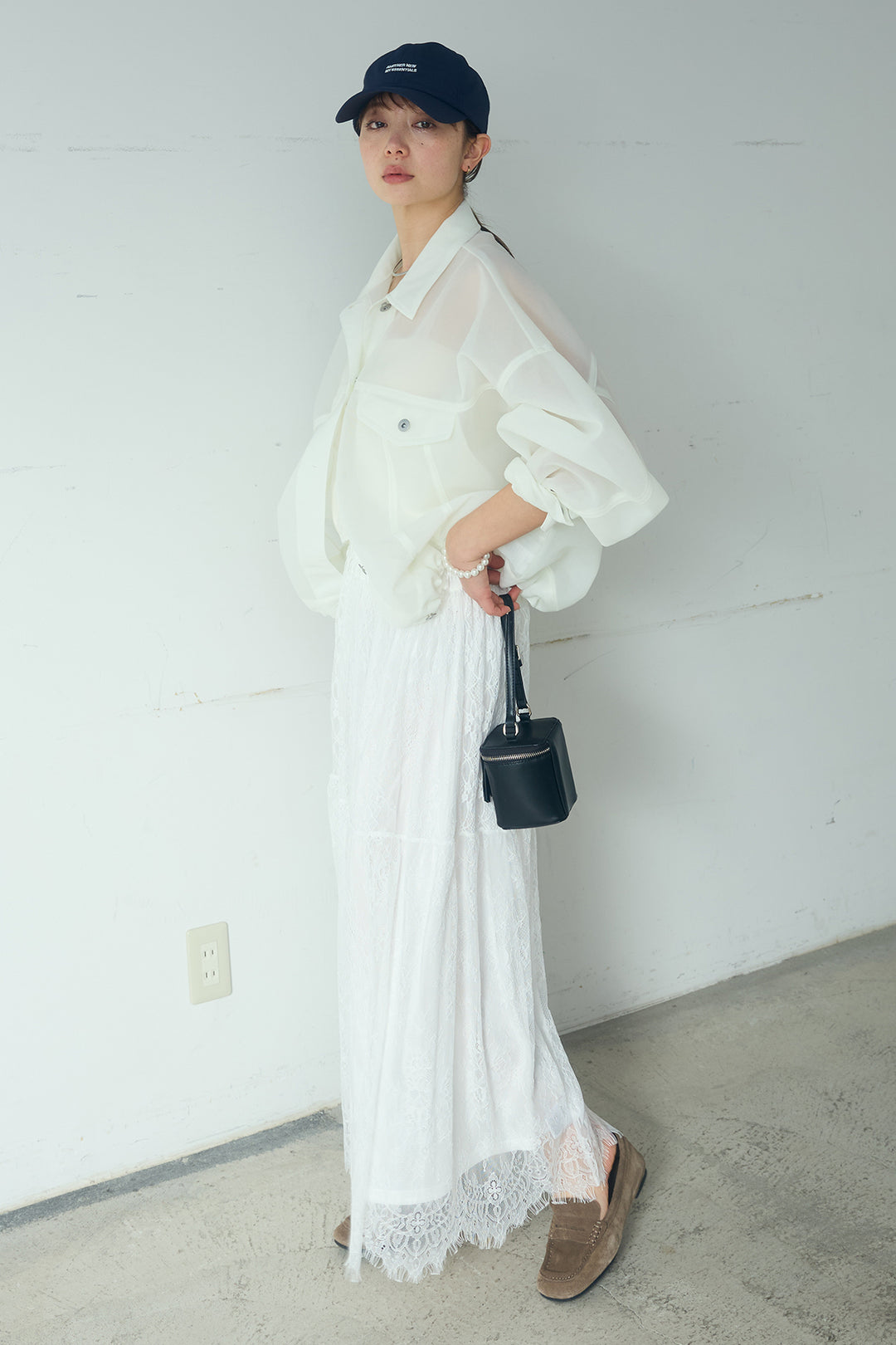 [SET]シアーダンボールサイドドロストジャケット+ひげレース切替ロング丈スカート(2set)