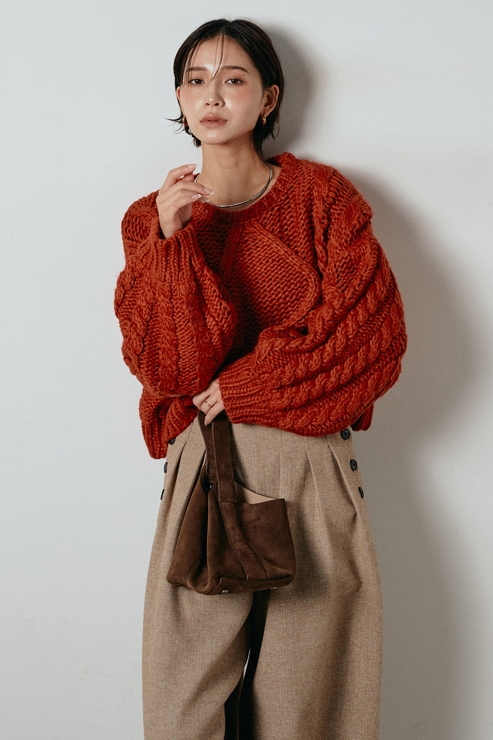 [SET]ロービングケーブルショート丈プルオーバー+サイドボタンツイードタックパンツ(2set)