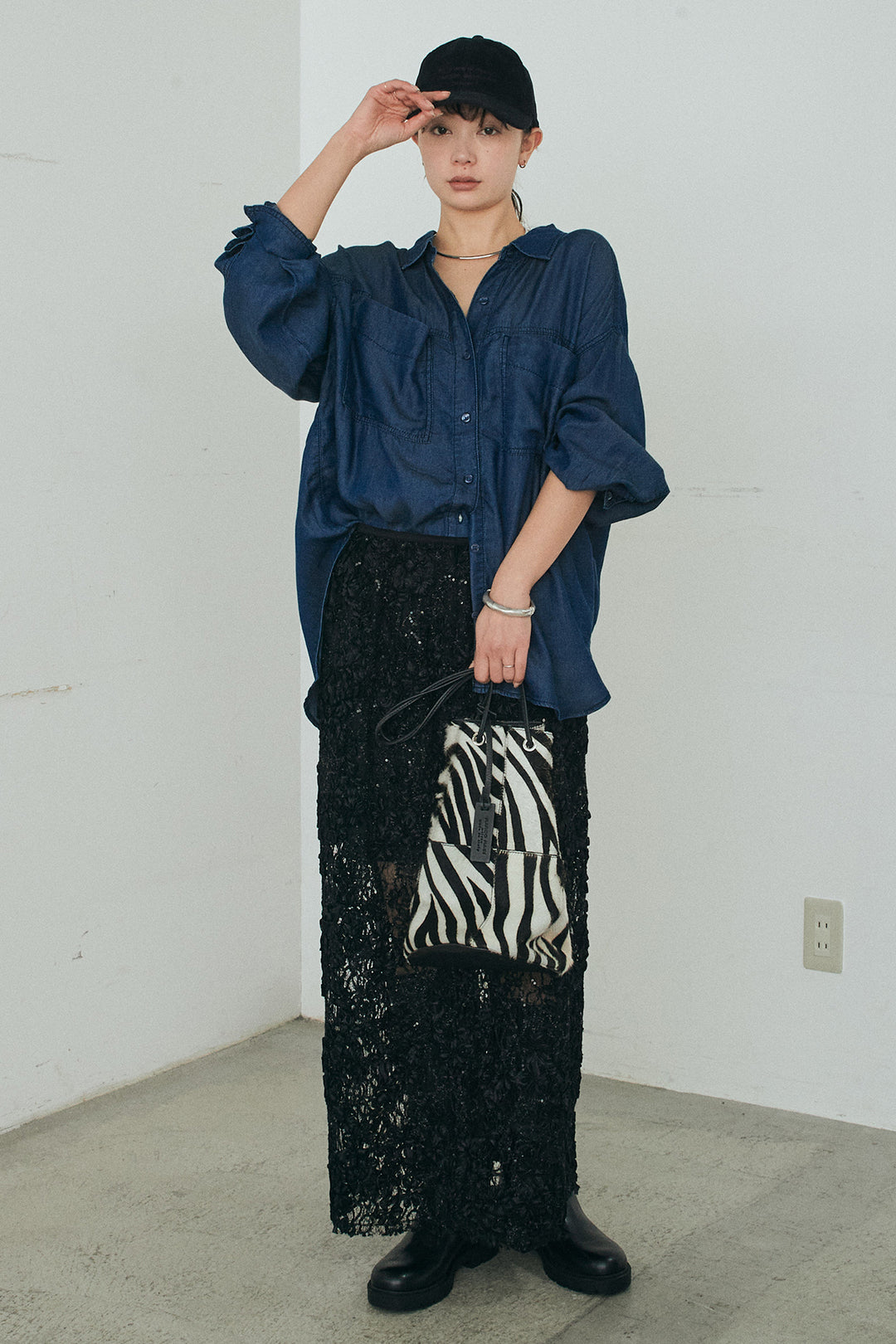 [SET]テンセルデニムシャツ+ラメ刺繍デザインスカート(2set)