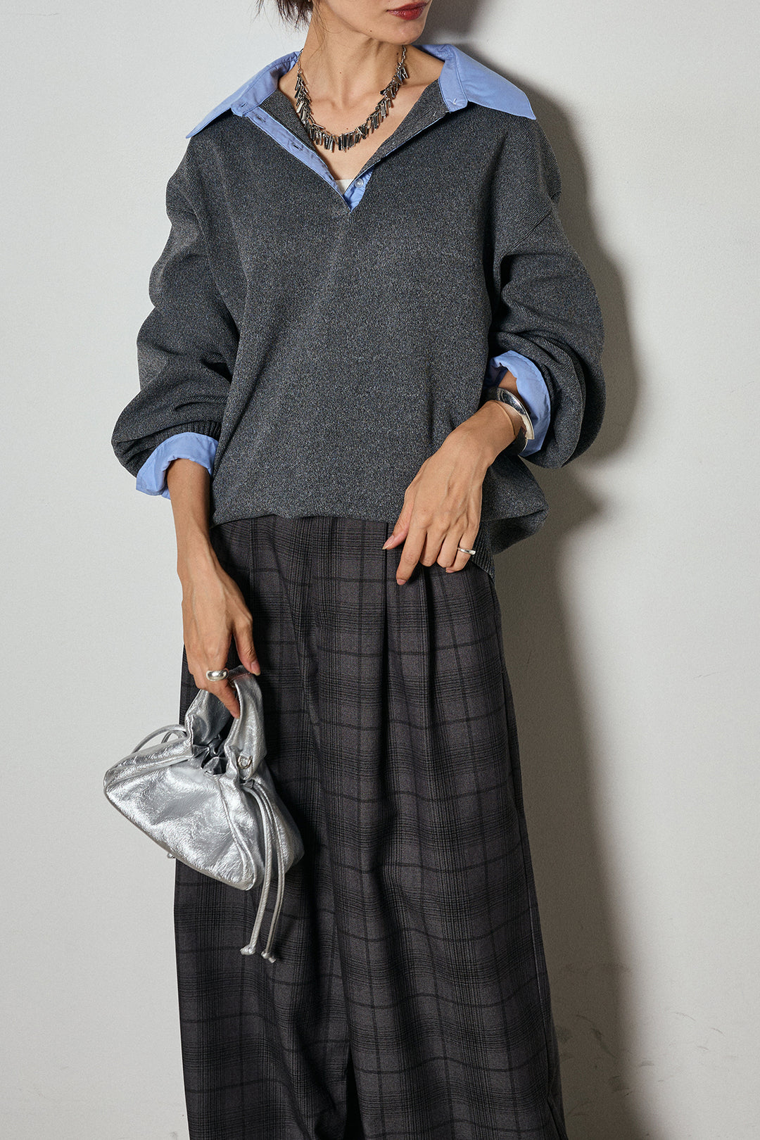 【即納】タック入りタータンチェックワイドパンツ