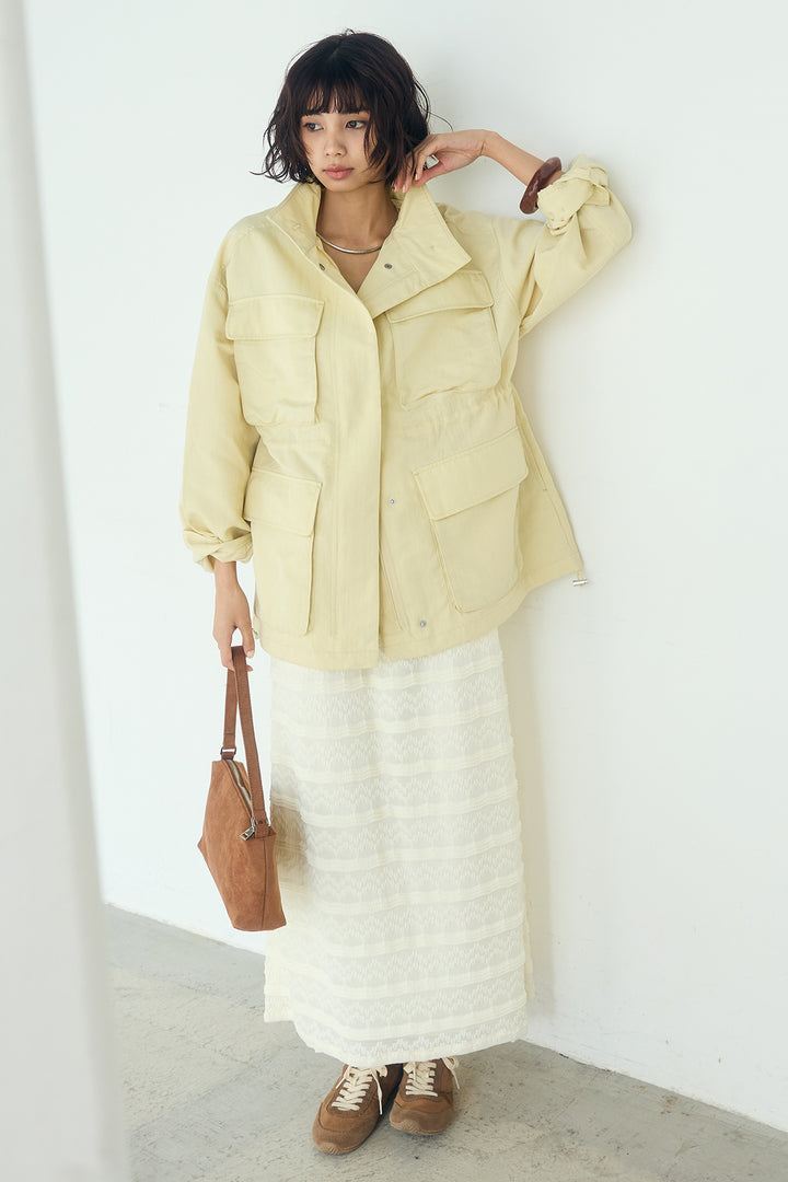 [SET]ナイロンツイルフィールドジャケット+ジャガードカットソータイトスカート(2set)