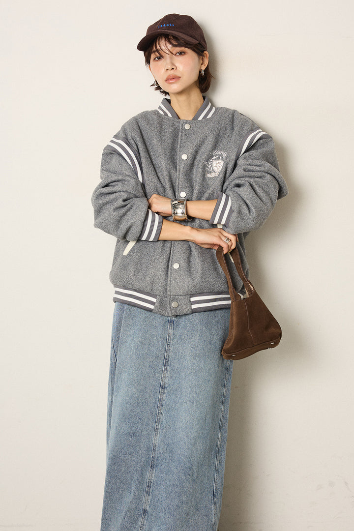 [SET]ワンポイントデザインブルゾン+デニムロングフレアスカート(2set)