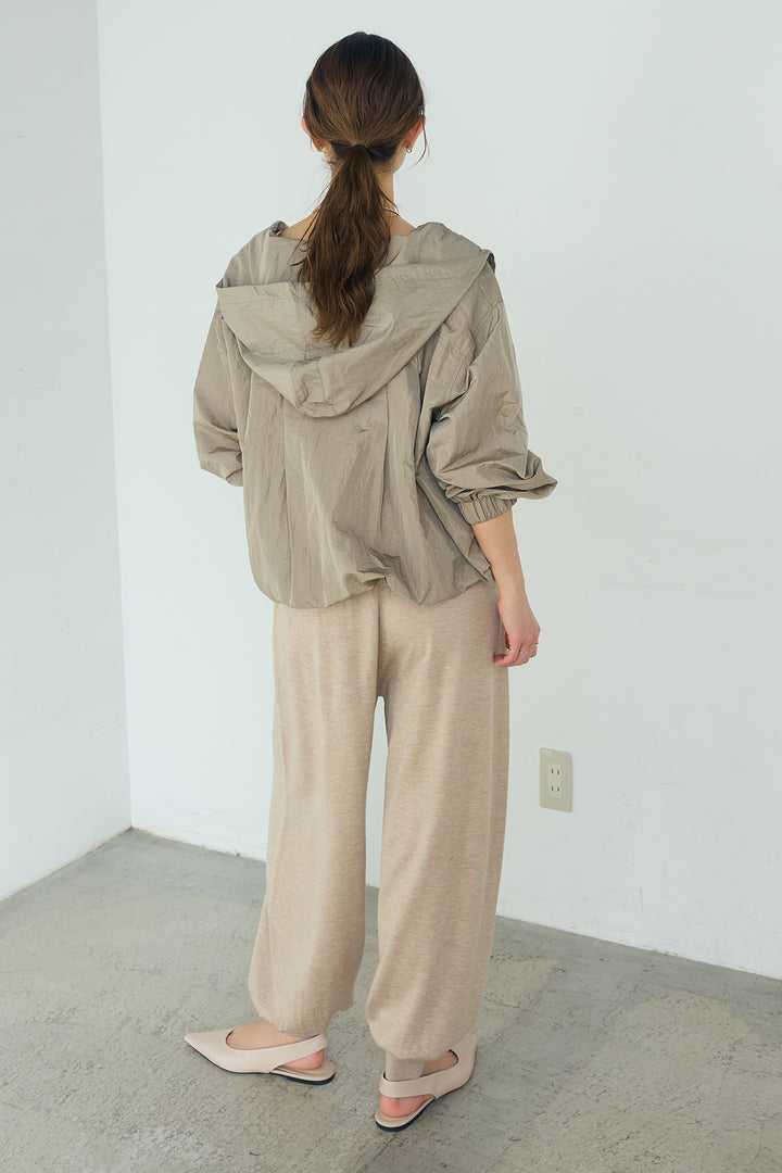 [SET]ナイロンフーディーブルゾンアウター+裾絞りリブニットパンツ(2set)